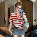 Bravett Knit Polo Top — Retro Stripes, Summer Confidence
