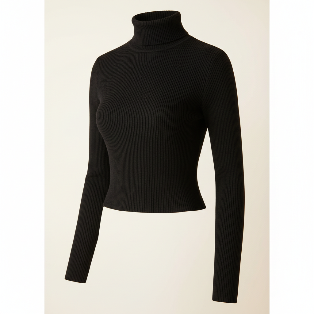 Brivale Ribbed Crop Top, Black, size M