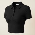 Brivale Ruched Polo Crop Top, Black, size L