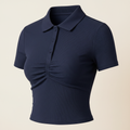 Brivale Ruched Polo Crop Top, Navy Blue, size S