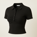 Brivale Ruched Polo Crop Top, Black, size M