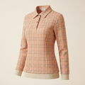 Brivale Checkered Polo Top, Apricot, size L