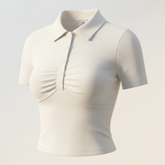 Brivale Ruched Polo Crop Top, White, size M