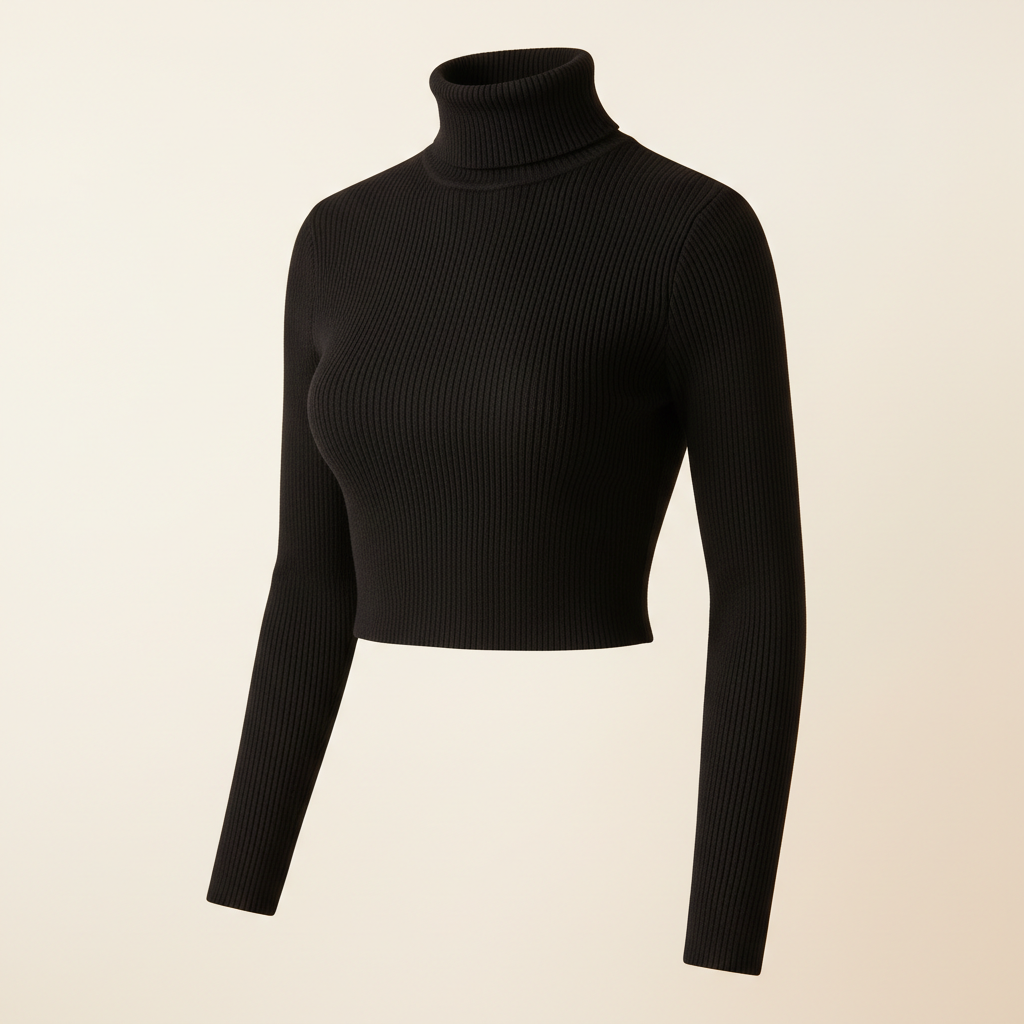 Brivale Ribbed Crop Top, Black, size S