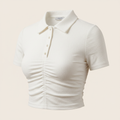 Brivale Ruched Polo Crop Top, White, size S
