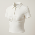 Brivale Ruched Polo Crop Top, White, size L