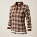 Brivale Checkered Polo Top, Coffee, size S