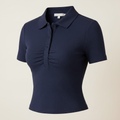 Brivale Ruched Polo Crop Top, Navy Blue, size M