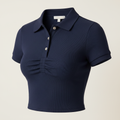 Brivale Ruched Polo Crop Top, Navy Blue, size L