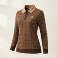 Brivale Checkered Polo Top, Coffee, size XL