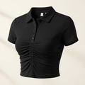 Brivale Ruched Polo Crop Top, Black, size S