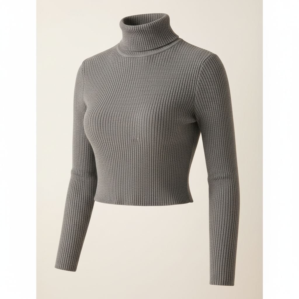 Brivale Ribbed Crop Top, Grey, size L